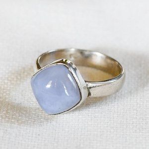 Blue Angelite Sterling Silver Ring, Sz 6.5